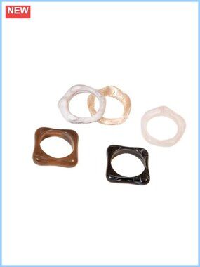 5Pc Stacking Resin Knuckle Ring Set Boho Square Chunky Acrylic Rings